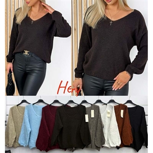 Sweter damski z dekoltem w serek