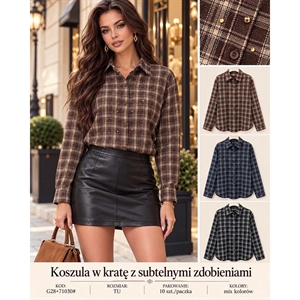 Koszula damska w kratę z subtelnymi zdobieniami