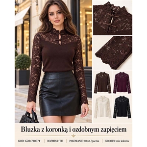 Bluzka damska z koronką i ozdobnym zapięciem