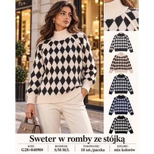 Sweter damski w romby ze stójką  S/M-M/L