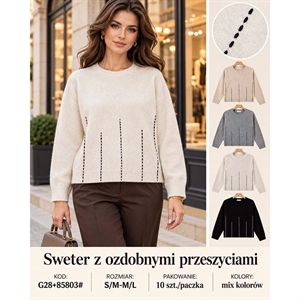 Sweter damski z ozdobnymi przeszyciami  S/M-M/L
