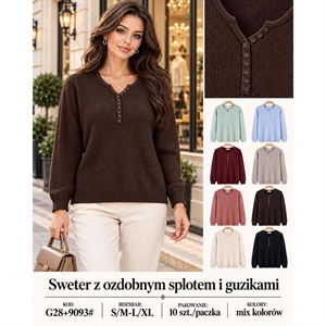 Sweter damski z ozdobnym splotem i guzikami  S/M-L/XL