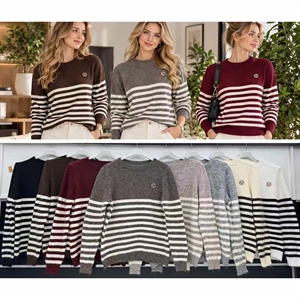 Sweter damski okrągły w paski