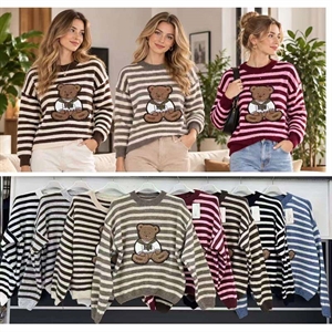 Sweter damski okrągły w paski
