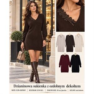 Sukienka sweterkowa damska z dekoltem w serek  S/M-M/L