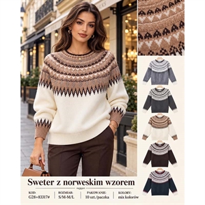 Sweter damski z norweskim wzorem  S/M-M/L