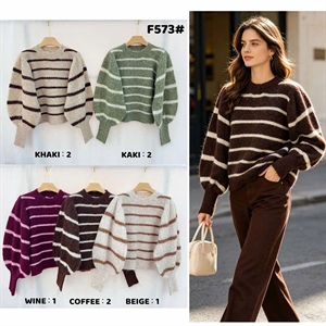Sweter damski okrągły w paski