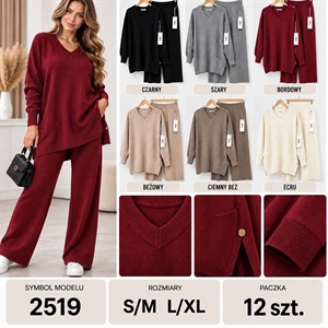 Komplet sweterkowy damski z dekoltem w serek  S/M-L/XL