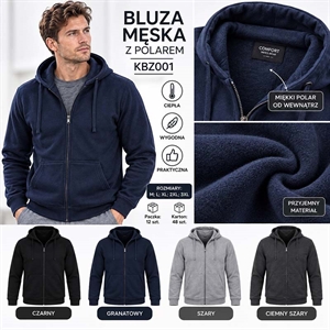 Bluza męska ocieplana rozpinana na zamek z kapturem  M-3XL
