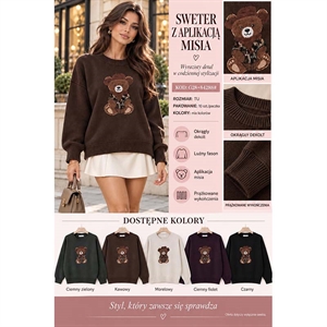 Sweter damski okrągły z aplikacją misia