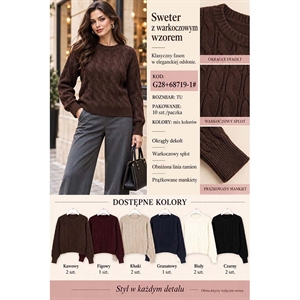 Sweter damski okrągły z warkoczowym wzorem