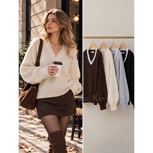 Sweter damski z dekoltem w serek  S/M-M/L