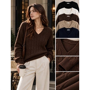 Sweter damski z dekoltem w serek