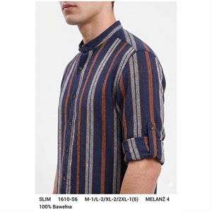 Koszula męska w paski na stójce krój slim fit produkt Turecki  M-2XL