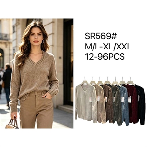 Sweter damski z dekoltem w serek M/L-XL/2XL