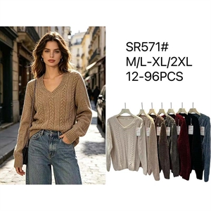Sweter damski z dekoltem w serek M/L-XL/2XL