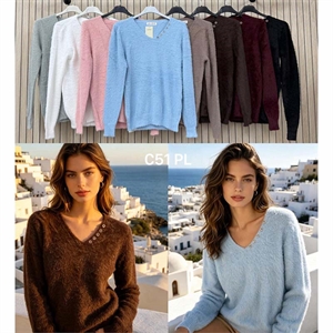 Sweter damski z dekoltem w serek