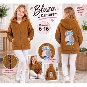 Bluza dziewczęca rozpinana na zamek z kapturem  6-16 lat