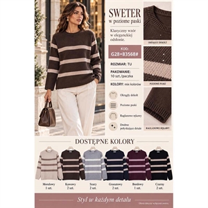 Sweter damski okrągły w poziome paski