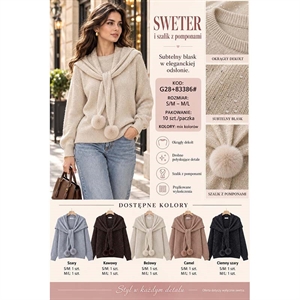 Sweter damski i szalik z pomponami  S/M-M/L