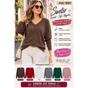 Sweter damski z dekoltem w serek  M/L-L/XL
