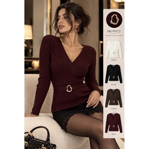 Sweter damski z dekoltem w serek