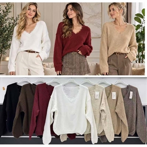 Sweter damski z dekoltem w serek