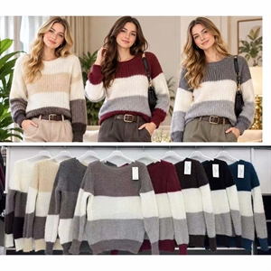 Sweter damski okrągły w paski