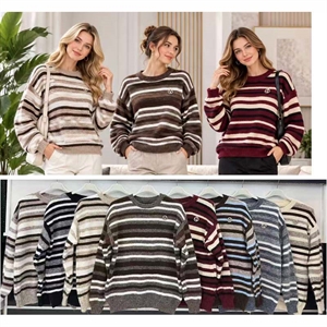 Sweter damski okrągły w paski