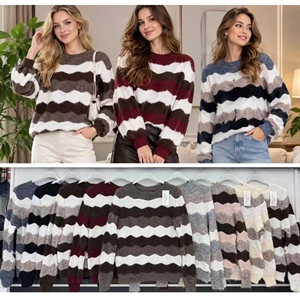 Sweter damski okrągły w paski
