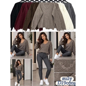 Sweter damski z dekoltem w serek